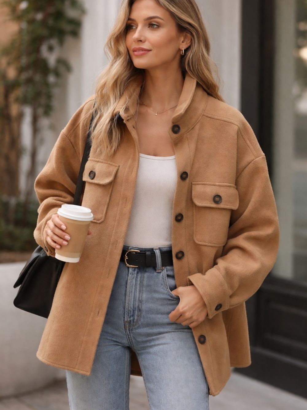 🌷2 for $10 Women's Camel Oversized Button-Front Jacket